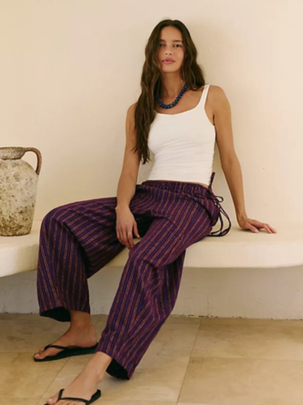 NWT Free People Sun Dazed Cotton-Linen Striped Pants